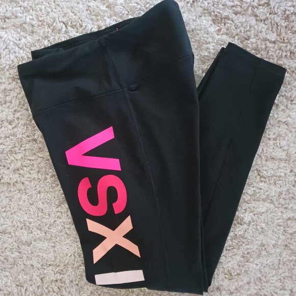 Victoria's Secret VSX Sport  Leggings Logo Womens Large Black Workout Activewear - Picture 1 of 9